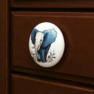 Elephant Strides Through The Underbrush Ceramic Knob