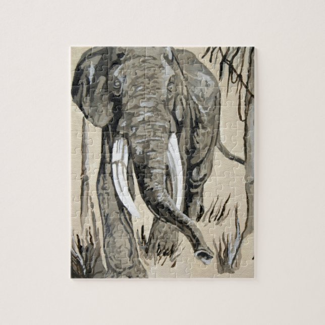 Elephant Strolling Through Wooded Savanna Art Jigsaw Puzzle (Vertical)