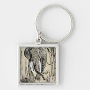 Elephant Strolling Through Wooded Savanna Art Keychain