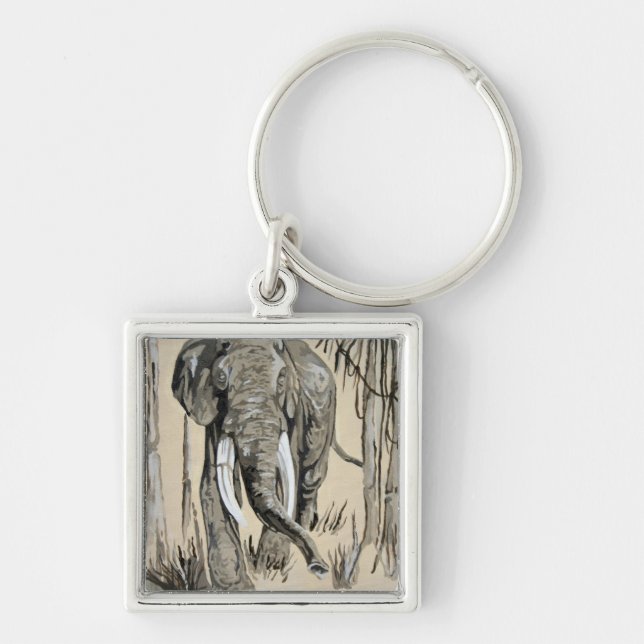 Elephant Strolling Through Wooded Savanna Art Keychain (Front)