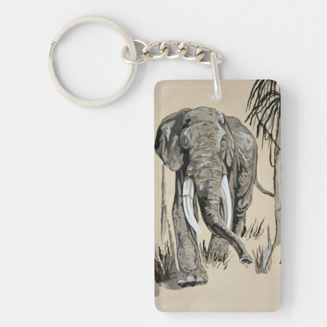 Elephant Strolling Through Wooded Savanna Art Keychain (Front)