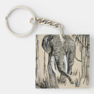 Elephant Strolling Through Wooded Savanna Art Keychain