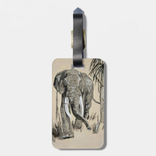 Elephant Strolling Through Wooded Savanna Art Luggage Tag