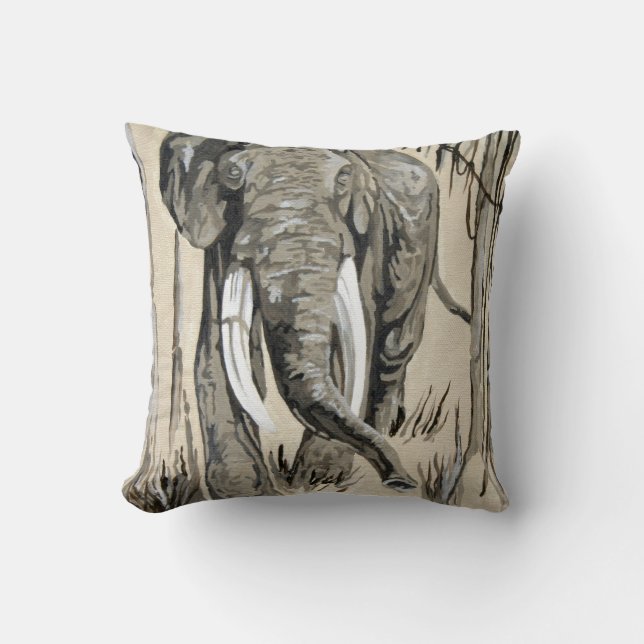 Elephant Strolling Through Wooded Savanna Art Throw Pillow (Front)