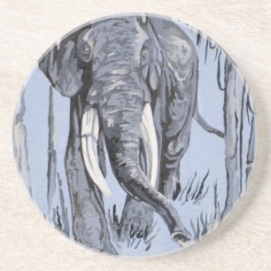 Elephant Strolling Through Wooded Savanna In Blue Coaster