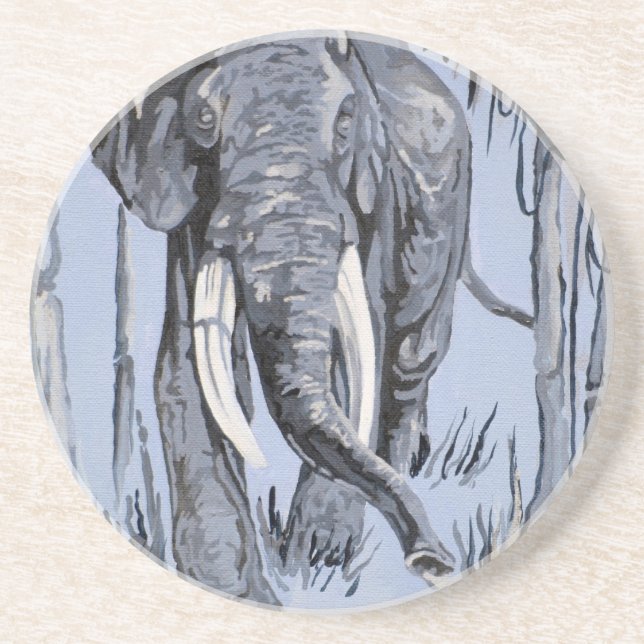 Elephant Strolling Through Wooded Savanna In Blue Coaster (Front)