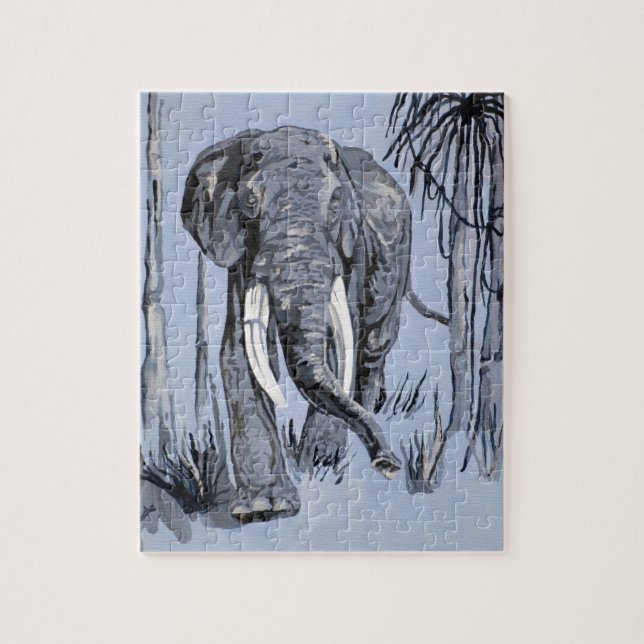 Elephant Strolling Through Wooded Savanna In Blue Jigsaw Puzzle (Vertical)