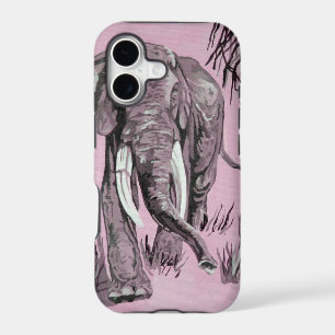 Elephant Strolling Through Wooded Savanna In Pink 