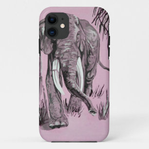 Elephant Strolling Through Wooded Savanna In Pink  iPhone 11 Case