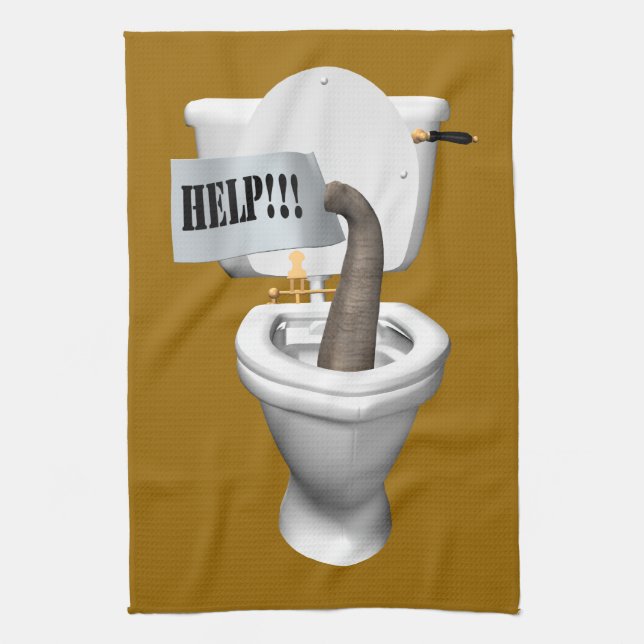 Elephant Stuck In Toilet Kitchen Towel (Vertical)