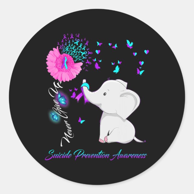 Elephant Suicide Prevention Awareness - Ribbon Gif Classic Round Sticker (Front)
