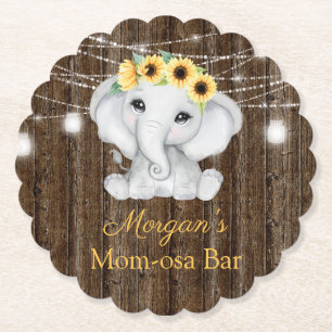 Elephant Sunflowers Lights Girl Baby Shower Paper Coaster