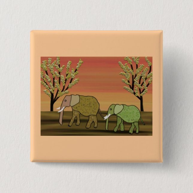 Elephant Sunset 2 Inch Square Button (Front)