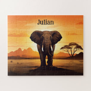 Elephant Sunset Jigsaw Puzzle