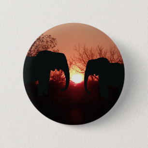 Elephant Sunset Silhouette 2 Inch Round Button