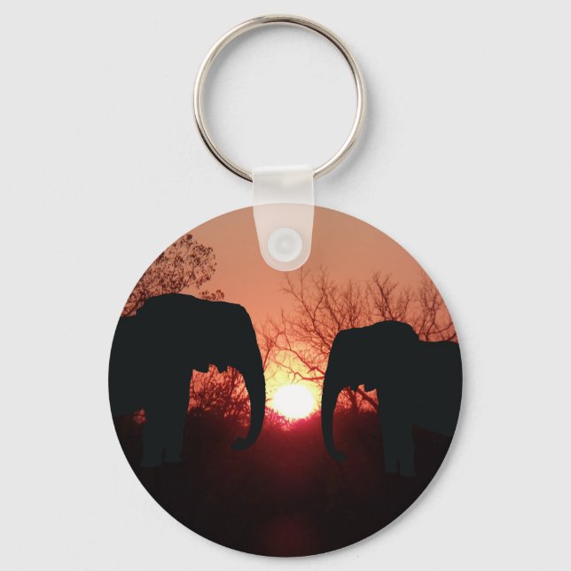 Elephant Sunset Silhouette Keychain (Front)