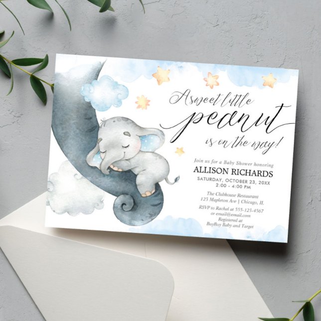 Elephant sweet little peanut cute boy baby shower invitation (Creator Uploaded)