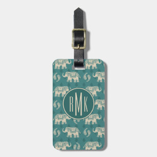 Elephant Teal Caravan Pattern Luggage Tag