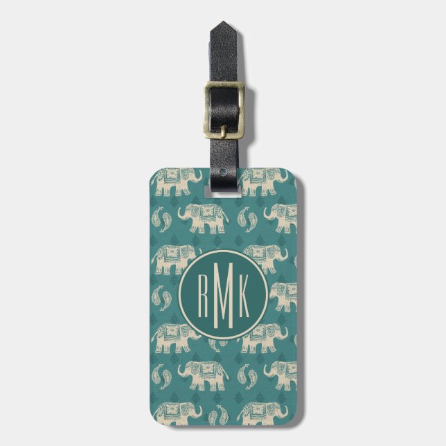 Elephant Teal Caravan Pattern Luggage Tag (Front Vertical)