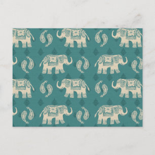 Elephant Teal Caravan Pattern Postcard