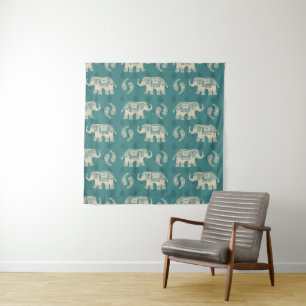 Elephant Teal Caravan Pattern Tapestry