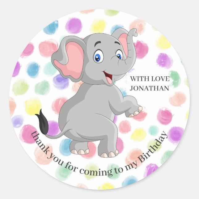 Elephant thank you BIRTHDAY POKER DOTS Classic Round Sticker (Front)