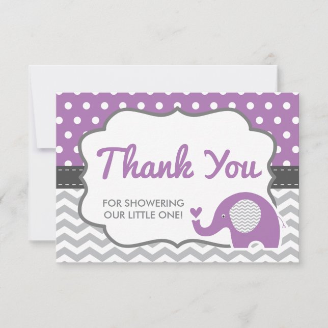 Elephant Thank You Card, EDITABLE COLOR (Front)