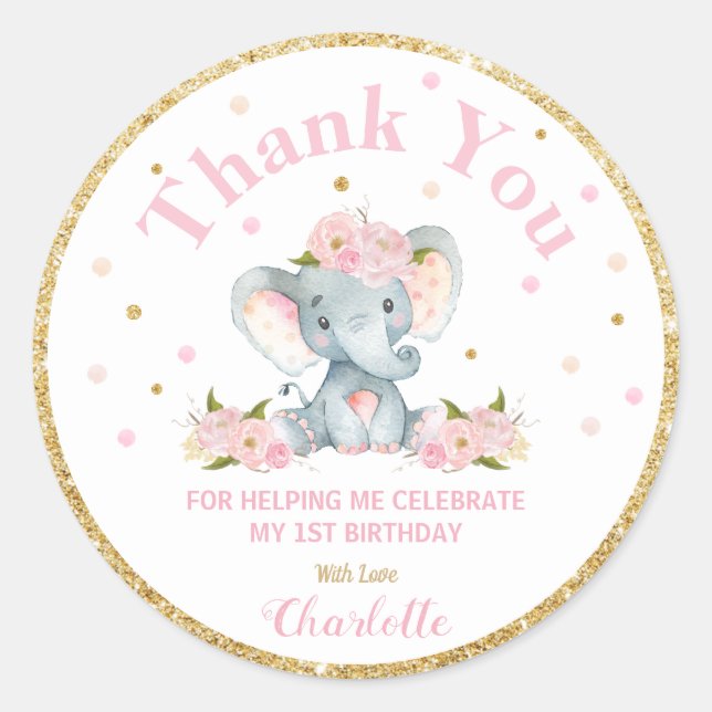 Elephant Thank You Sticker Labels Birthday Favours (Front)