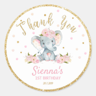 Elephant Thank You Sticker Labels Birthday Favours