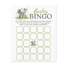 Elephant Themed Baby Shower Bingo Paper Sheet