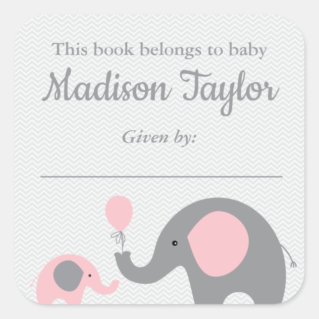 Elephant Themed Bookplate Sticker Blue Baby Shower (Front)