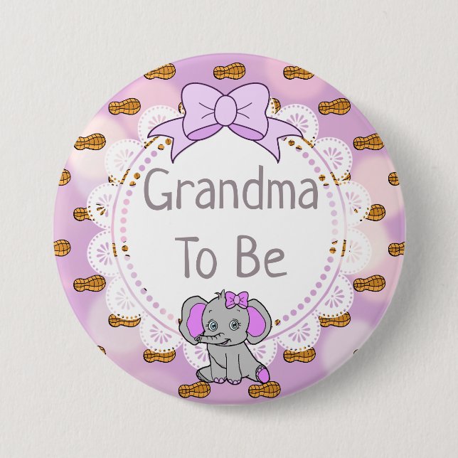 Elephant Themed Grandma to Be Baby Shower 3 Inch Round Button (Front)