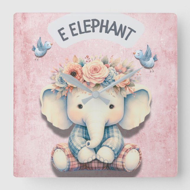 Elephant-Themed Nursery: Adorable Décor Wall Clock (Front)