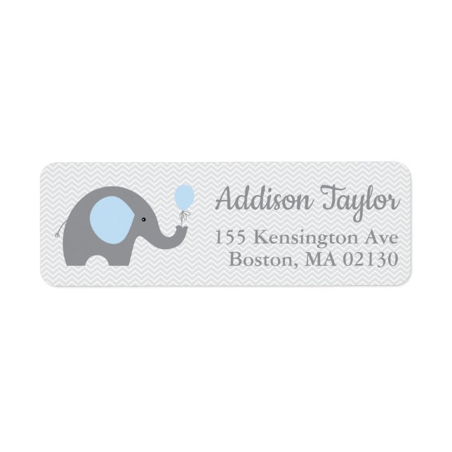 Elephant Themed Return Address Labels in Blue (Front)