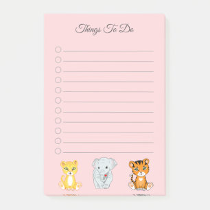 Elephant, Tiger & Leopard on Pink Things To Do Post-it Notes