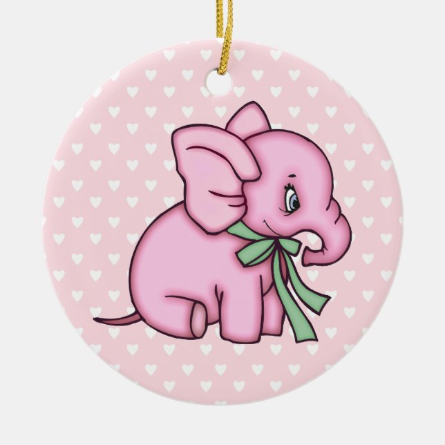 Elephant Toy Pink Ceramic Ornament (Front)