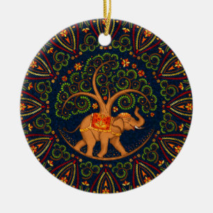 Elephant Tree of life in Mandala Ceramic Ornament