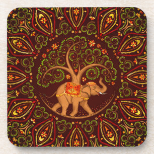 Elephant Tree of life in Mandala Coaster
