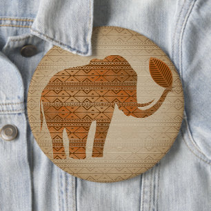 Elephant Tribal Art Design 6 Inch Round Button