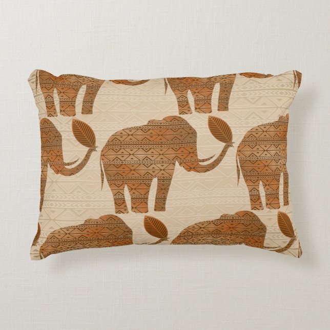 Elephant Tribal Art Design Accent Pillow (Front)