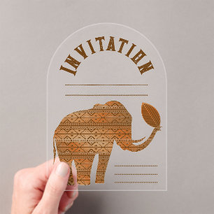 Elephant Tribal Art Design Acrylic Invitations
