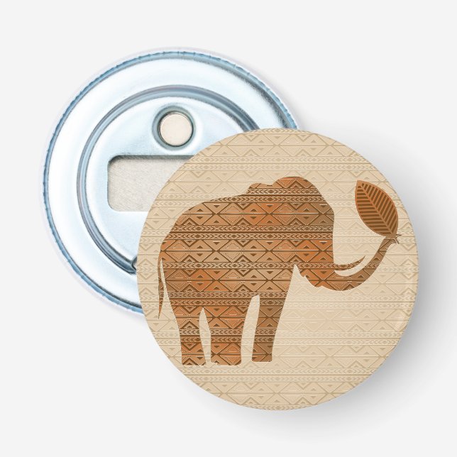 Elephant Tribal Art Design Bottle Opener (Front)