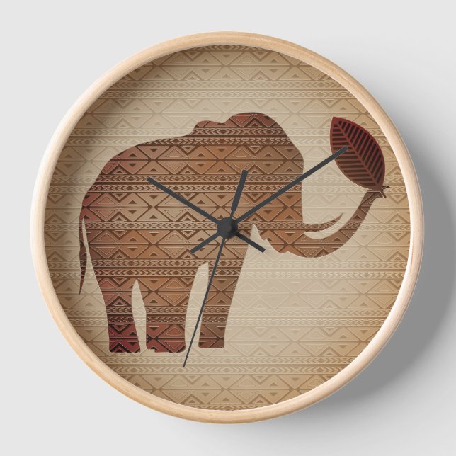 Elephant Tribal Art Design Clock (Front)