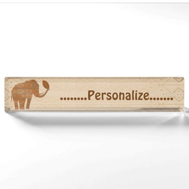 Elephant Tribal Art Design Desk Nameplate (Front)