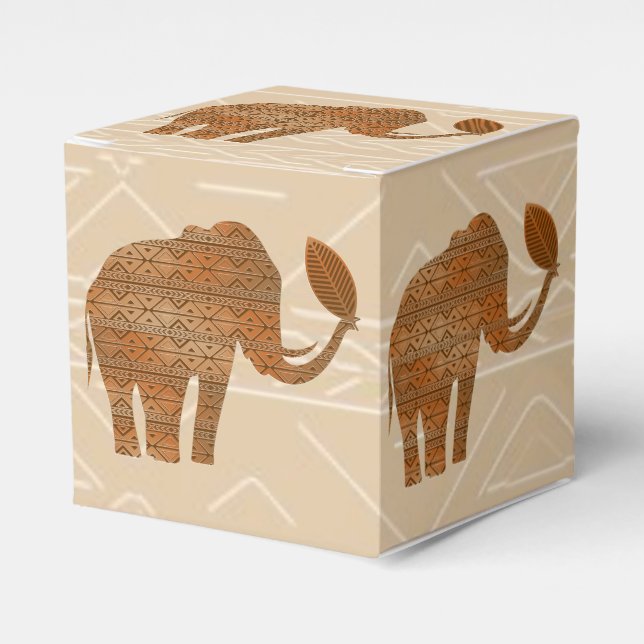 Elephant Tribal Art Design Favor Box (Front Side)