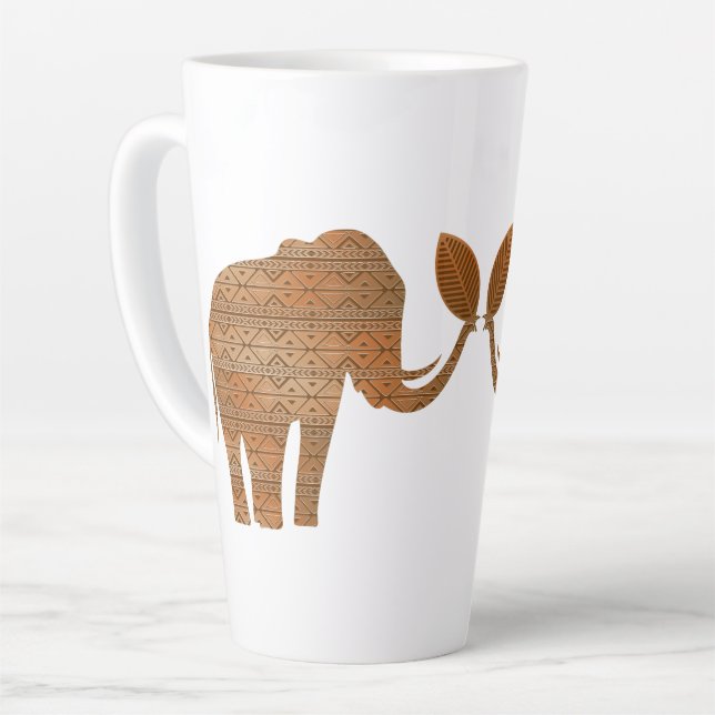 Elephant Tribal Art Design Latte Mug (Left Angle)