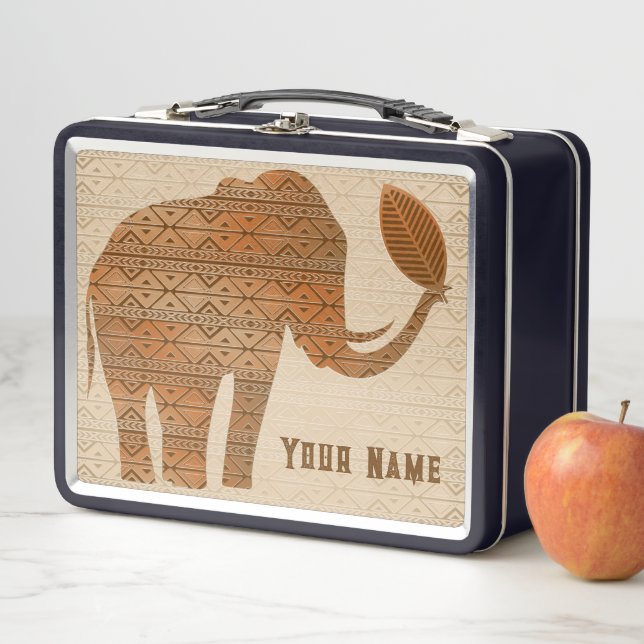 Elephant Tribal Art Design Metal Lunch Box (In Situ)