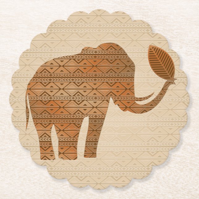 Elephant Tribal Art Design Paper Coaster (Front)