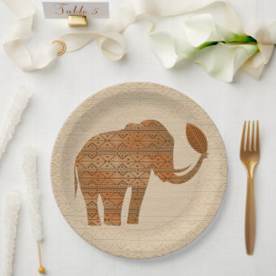 Elephant Tribal Art Design Paper Plate
