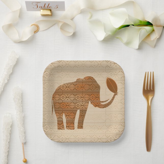 Elephant Tribal Art Design Paper Plate (Wedding)